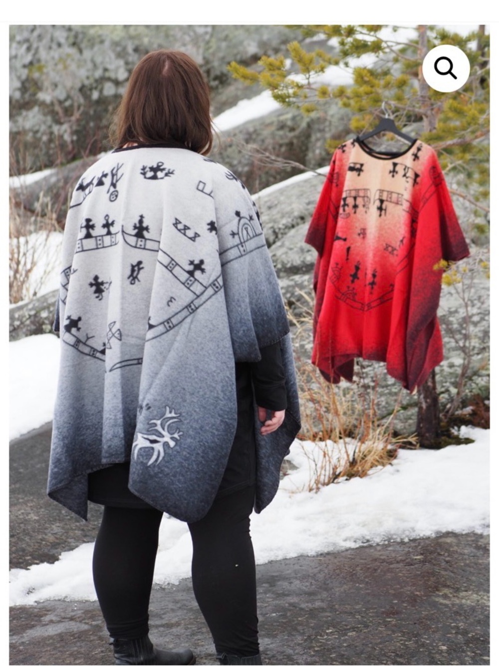 Gray Ombre Fleece Poncho with Nordic Motif